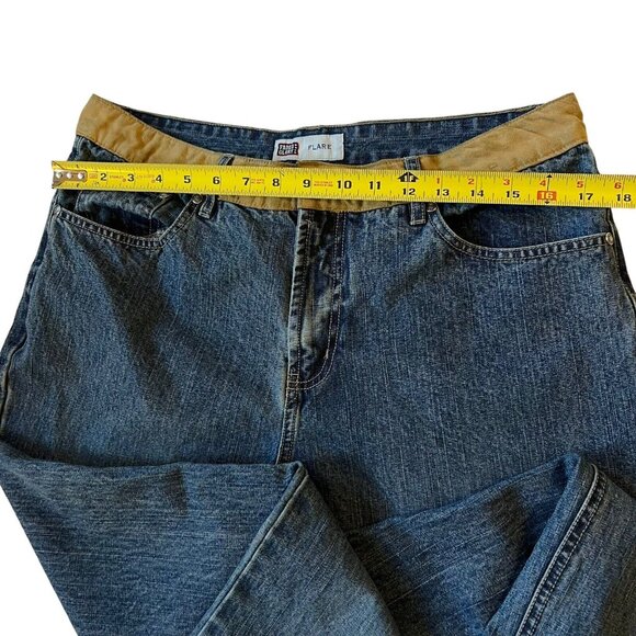 Vintage Faded Glory FLARE Blue jeans floral embroidered tan accent belt Missy 14 - Picture 12 of 14